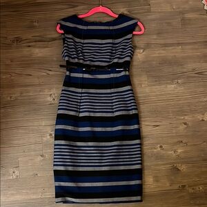 Calvin Klein Sheath Dress Blue Silver Bateau Neckline